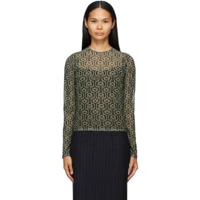 Miaou Green and Black Mesh Long Sleeve T-Shirt
