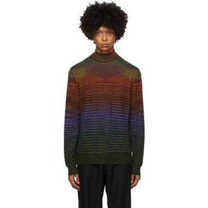 Missoni Green and Orange Knit Striped Turtleneck