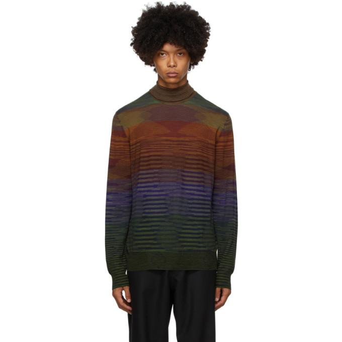 Missoni Green and Orange Knit Striped Turtleneck