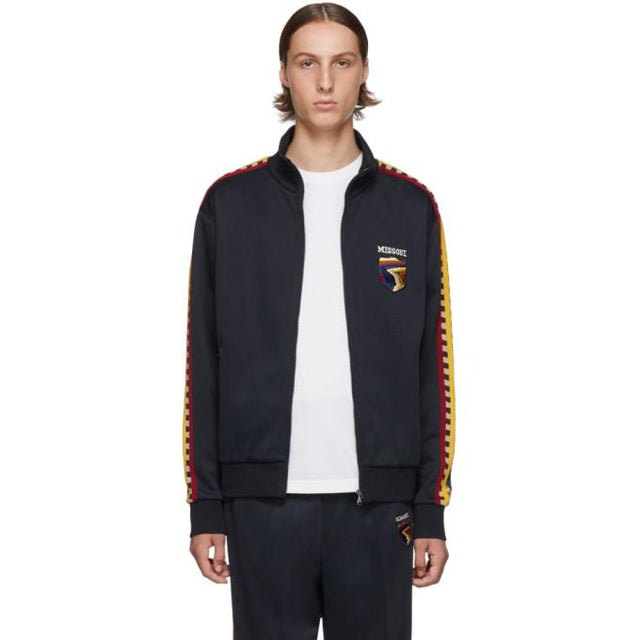 Missoni Navy Zip-Up Crest Sweater