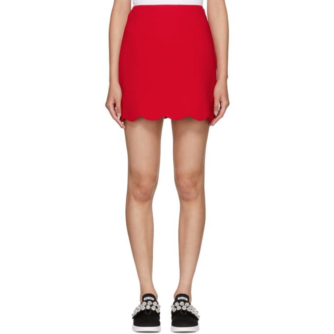 Miu Miu Red Cady Scalloped Hem Miniskirt-BLACKSKINNY.COM