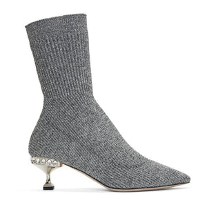 Miu Miu Silver Glitter Sock Boots-BLACKSKINNY.COM