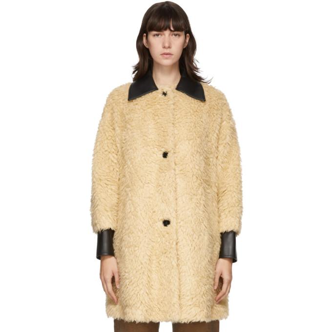 MM6 Maison Margiela Beige Faux-Fur Shepard Coat