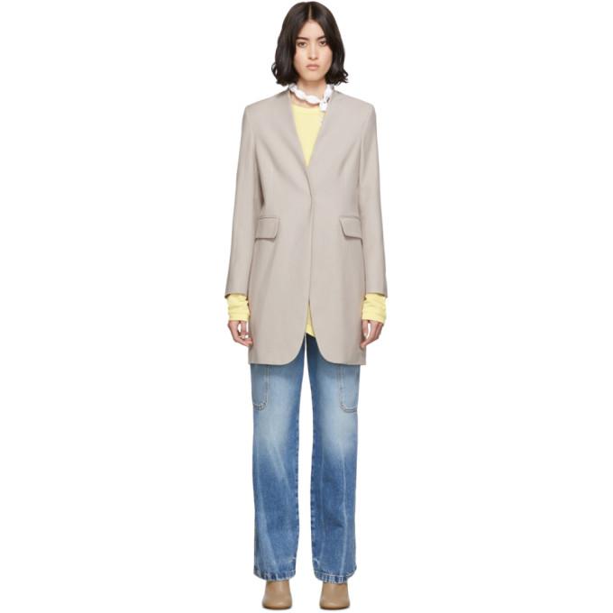 MM6 Maison Margiela Beige Wool Lapel-Less Overcoat