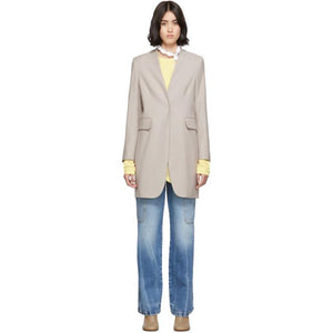 MM6 Maison Margiela Beige Wool Lapel-Less Overcoat