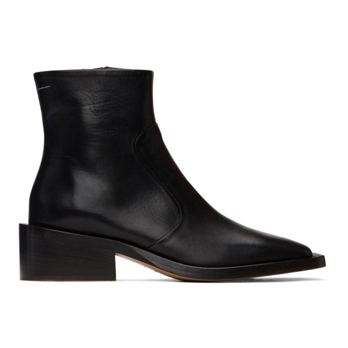 MM6 Maison Margiela Black Leather Ankle Boots