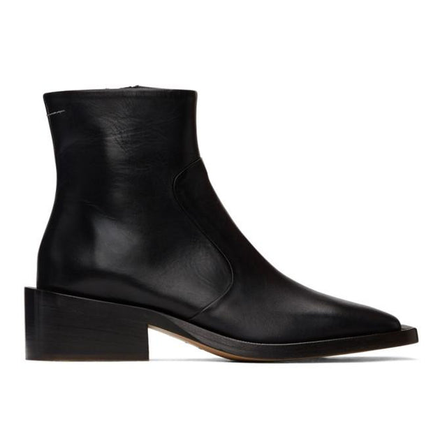 MM6 Maison Margiela Black Leather Ankle Boots