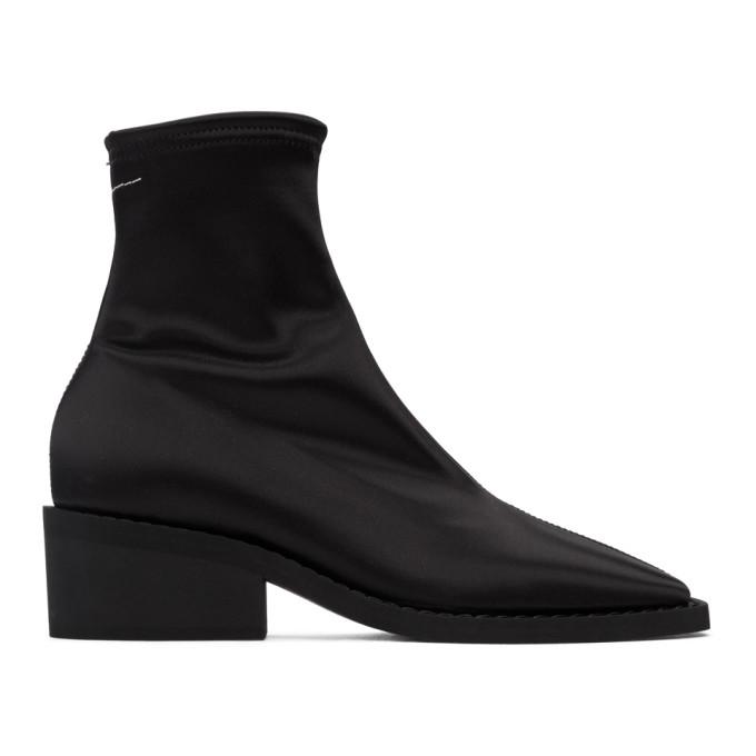 MM6 Maison Margiela Black Satin Ankle Boots