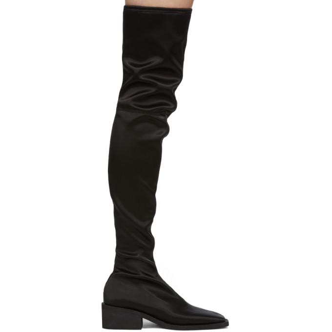 MM6 Maison Margiela Black Satin Over-The-Knee Boots