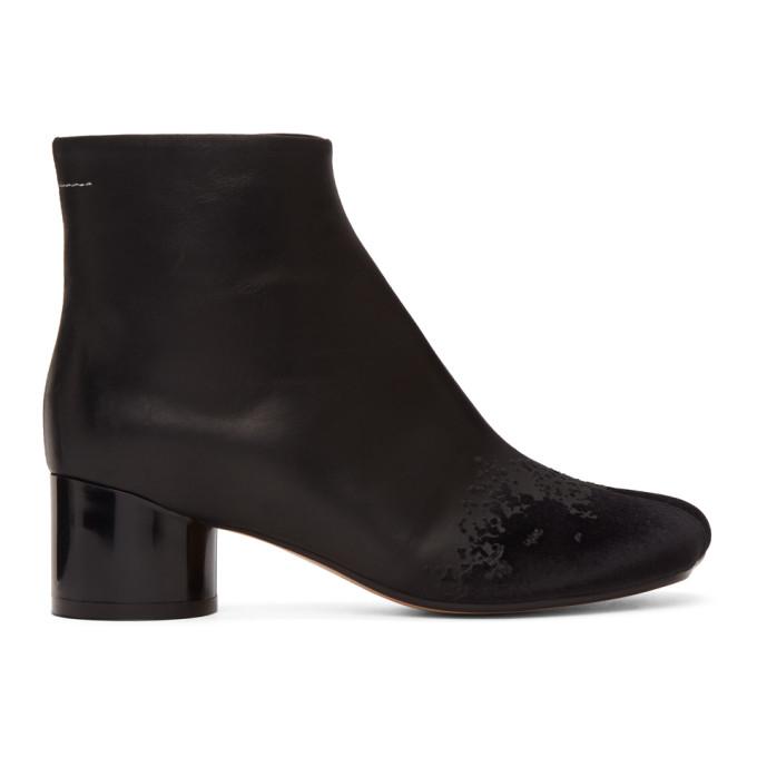 MM6 Maison Margiela Black Velvet Toe Low Heel Boots