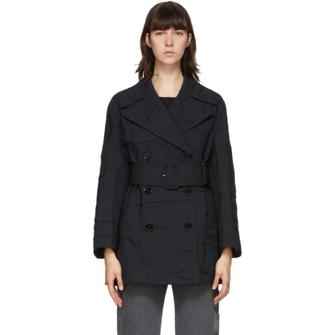 MM6 Maison Margiela Navy Crushed Wool Trench Coat