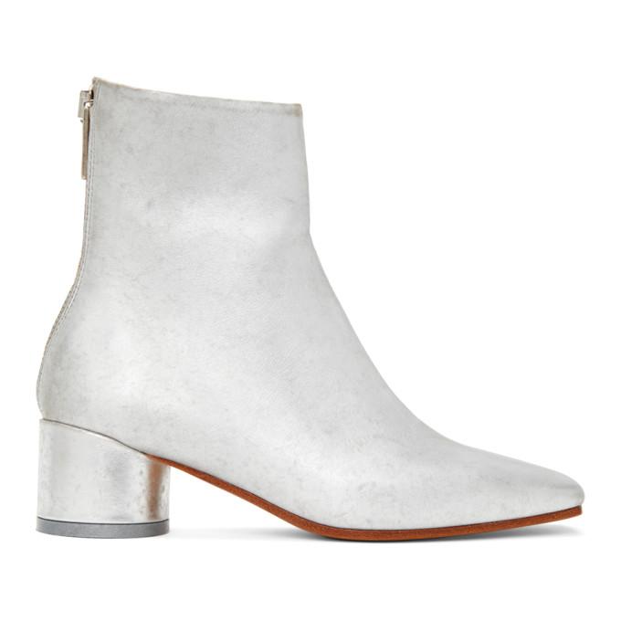 MM6 Maison Margiela Silver Distressed Low Heel Boots