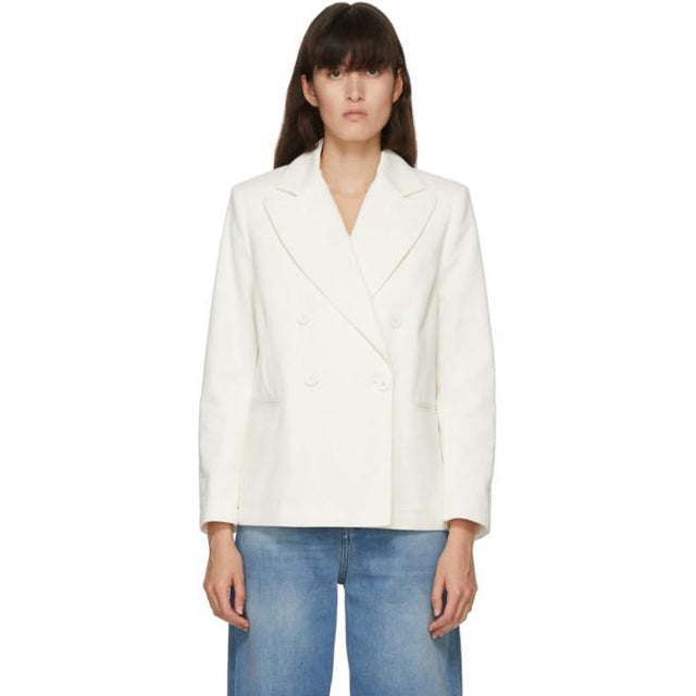 MM6 Maison Margiela White Denim Double-Breasted Jacket
