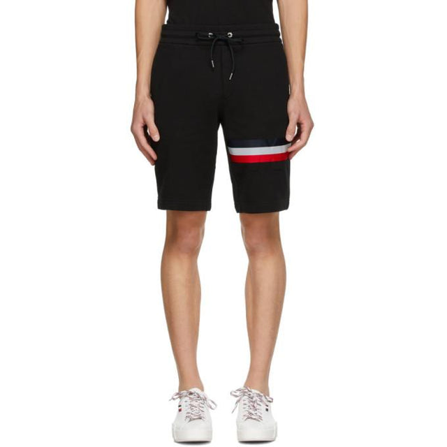 Moncler Black Cotton Striped Shorts