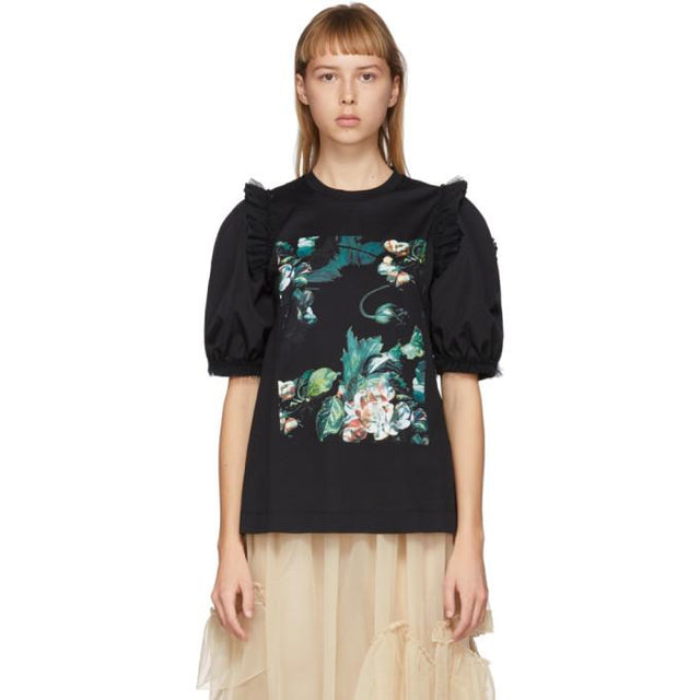 Moncler Genius 4 Moncler Simone Rocha Black Floral Print Puff Sleeve T-Shirt