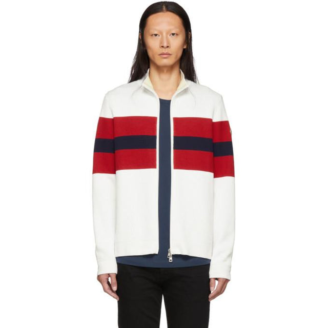 Moncler White and Red Zip-Up Cardigan