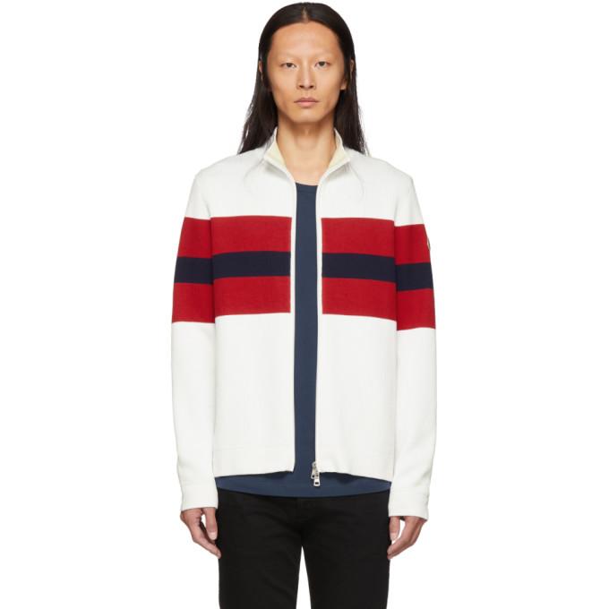 Moncler White and Red Zip-Up Cardigan