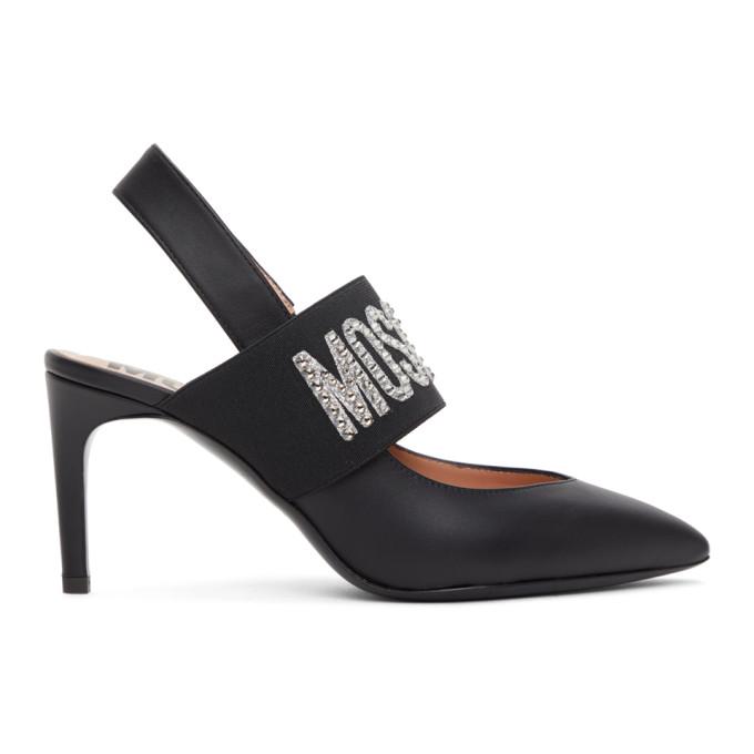 Moschino Black Crystal Logo Heels