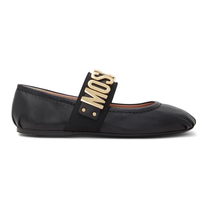 Moschino Black Leather Maxi Ballerina Flats