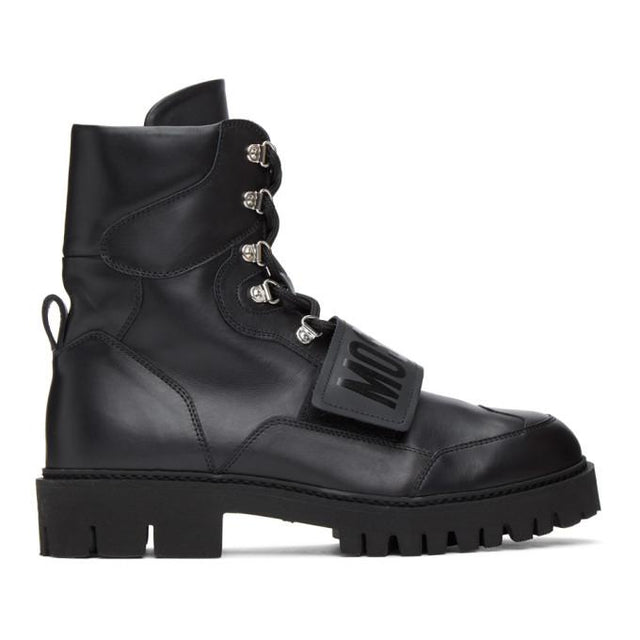 Moschino Black Logo Strap Boots