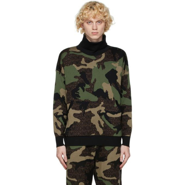 Moschino Green Wool Camo Turtleneck