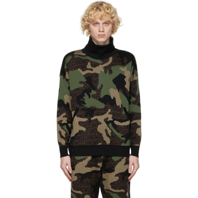 Moschino Green Wool Camo Turtleneck