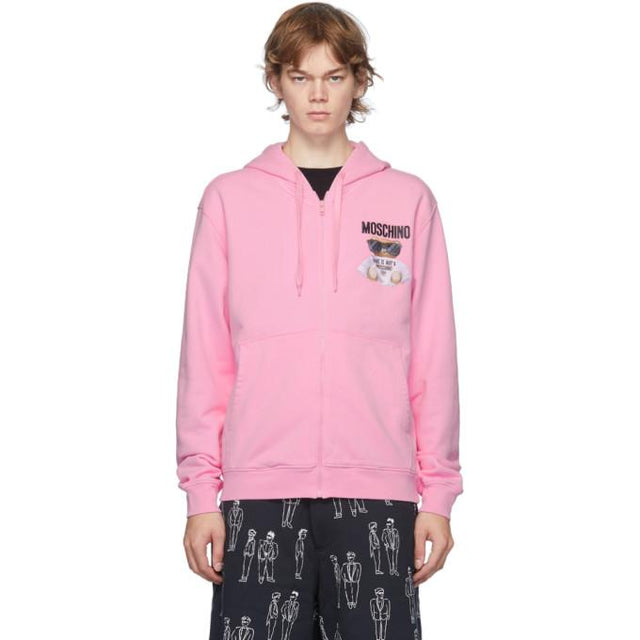 Moschino Pink Embroidered Logo Hoodie