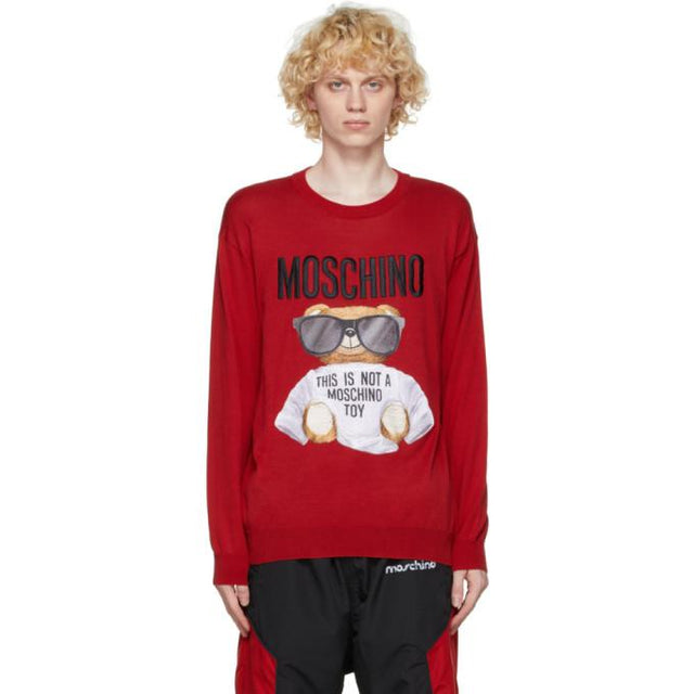 Moschino Red Cotton Micro Teddy Bear Sweater