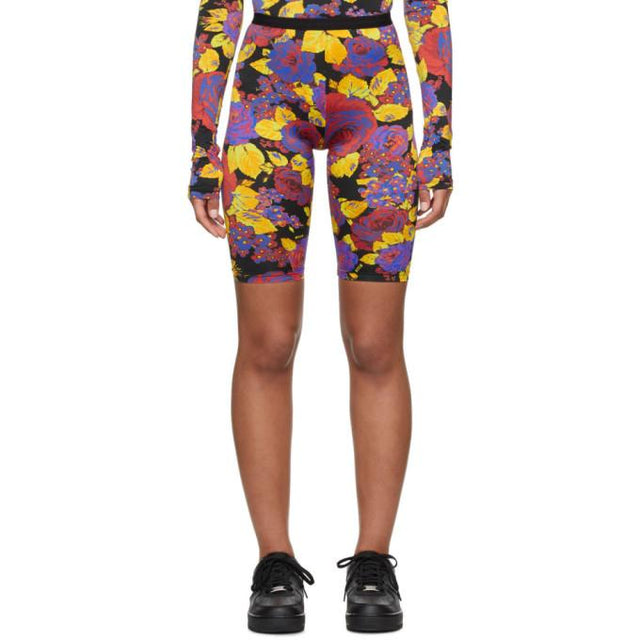 MSGM Black Rose Print Bike Shorts