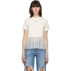 MSGM Off-White Tulle Micro Logo T-Shirt