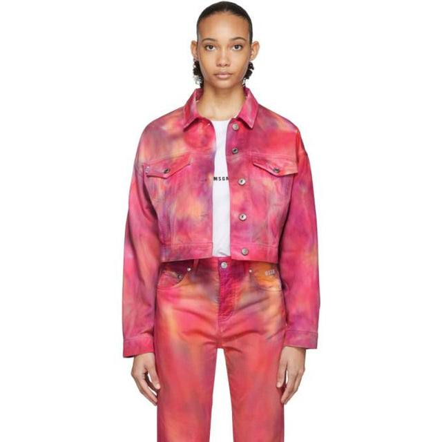 MSGM Pink Denim Tie-Dye Jacket