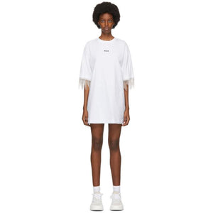 MSGM White Crystal Tassle T-Shirt Dress