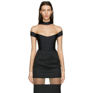 Mugler Black Segmented Long Sleeve Bodysuit