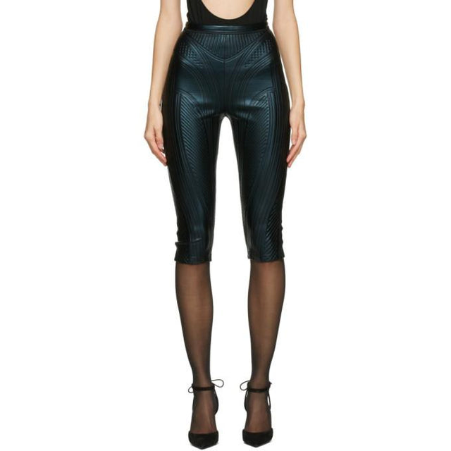 Mugler Black Sheen Embossed Cycling Shorts