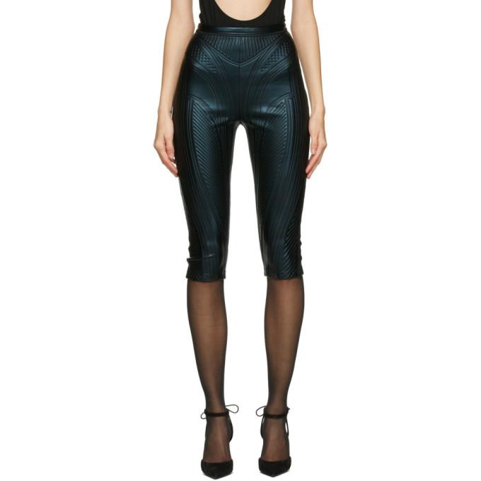 Mugler Black Sheen Embossed Cycling Shorts