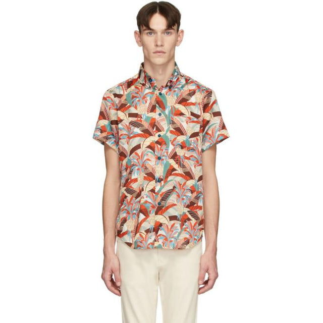 Naked and Famous Denim Orange and Blue Jungle Vacation Aloha Shirt