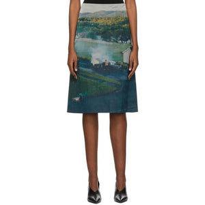 Namacheko Blue and Green Silk Gregory Mid-Length Skirt