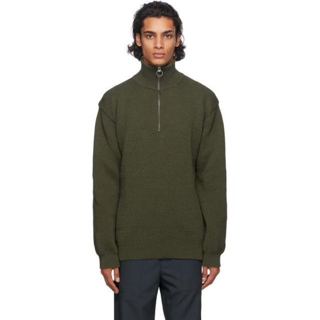 Nanamica Green Knit Zip-Up Sweater
