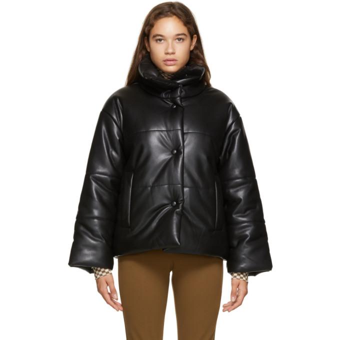 Nanushka Black Faux-Leather Puffer Jacket