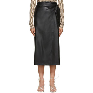 Nanushka Black Vegan Leather Amas Wrap Skirt