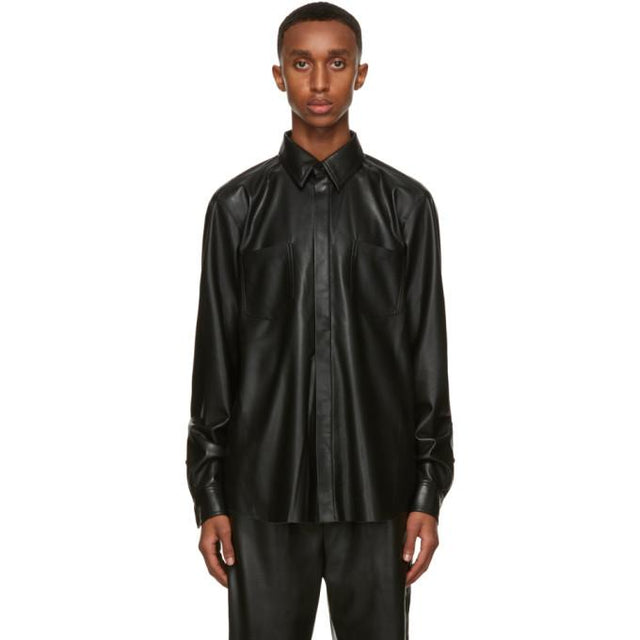 Nanushka Black Vegan Leather Declan Shirt