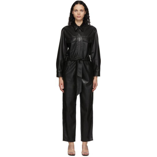 Nanushka Black Vegan Leather Jumpsuit