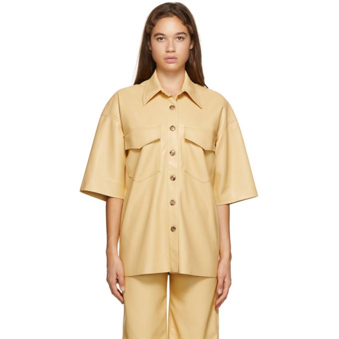 Nanushka Yellow Vegan Leather Roque Short Sleeve Shirt