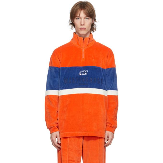 NAPA by Martine Rose Orange and Blue Velour B-Unari Half-Zip Sweatshirt
