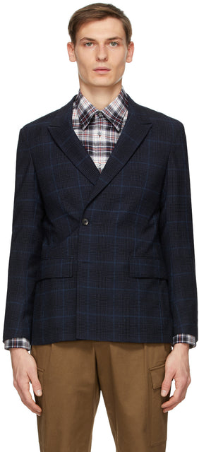 Z Zegna Navy Check Broken Suit Blazer - Z Zegna Navy Vérifiez Blazer de costume cassé - Z Zegna 해군 체크 깨진 정장 블레이저