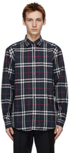 Burberry Navy Check Caxton Shirt - Chemise Burberry Marine Chemise Caxton Chemise - 버버리 해군 Caxton Shirt.