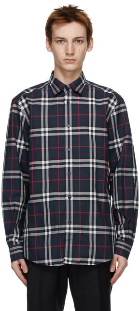 Burberry Navy Check Caxton Shirt - Chemise Burberry Marine Chemise Caxton Chemise - 버버리 해군 Caxton Shirt.