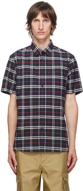 Burberry Navy Check Simpson Short Sleeve Shirt - Burberry Navy Check Simpson Shirt à manches courtes - 버버리 해군 체크 심슨 짧은 소매 셔츠