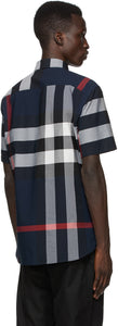 Burberry Navy Check Somerton Short Sleeve Shirt