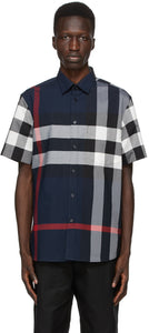 Burberry Navy Check Somerton Short Sleeve Shirt - Burberry Navy Check Somerton Shirt Shirt Shirt - 버버리 해군 확인소 튼 짧은 소매 셔츠